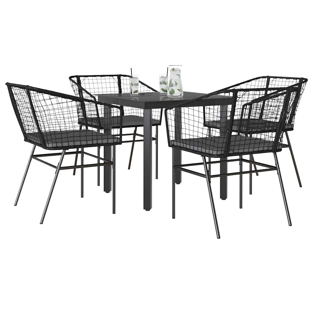 Set de sufragerie de grădină 5 piese neagră Sticlă Poly Rattan GartenMobel Dekor