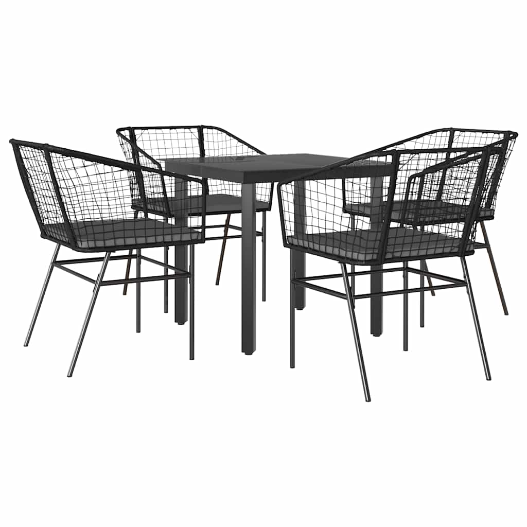 Set de sufragerie de grădină 5 piese neagră Sticlă Poly Rattan GartenMobel Dekor