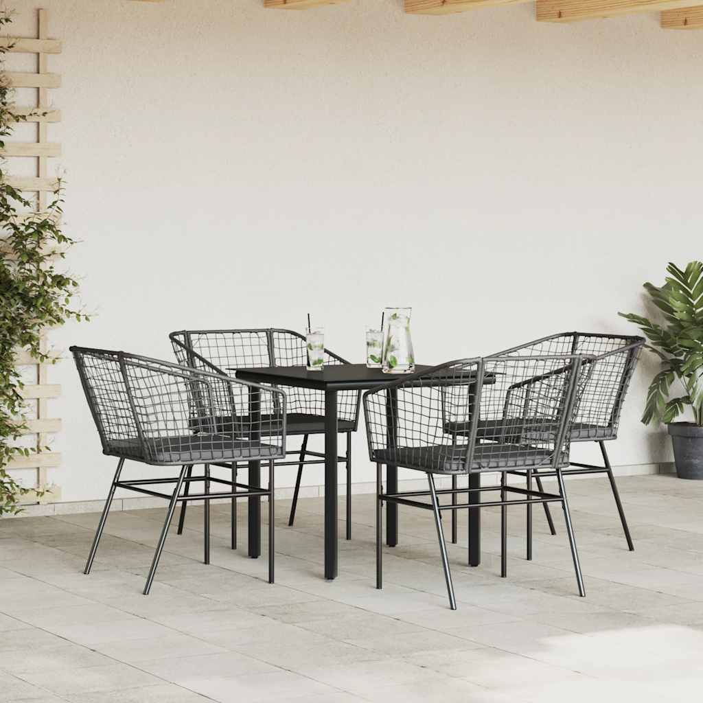 Set de sufragerie de grădină 5 piese neagră Sticlă Poly Rattan GartenMobel Dekor
