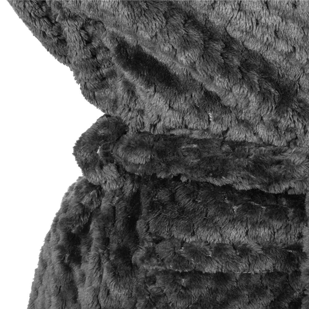 Halat de baie damă cu glugă, pufos, gri închis, mărimea S/M