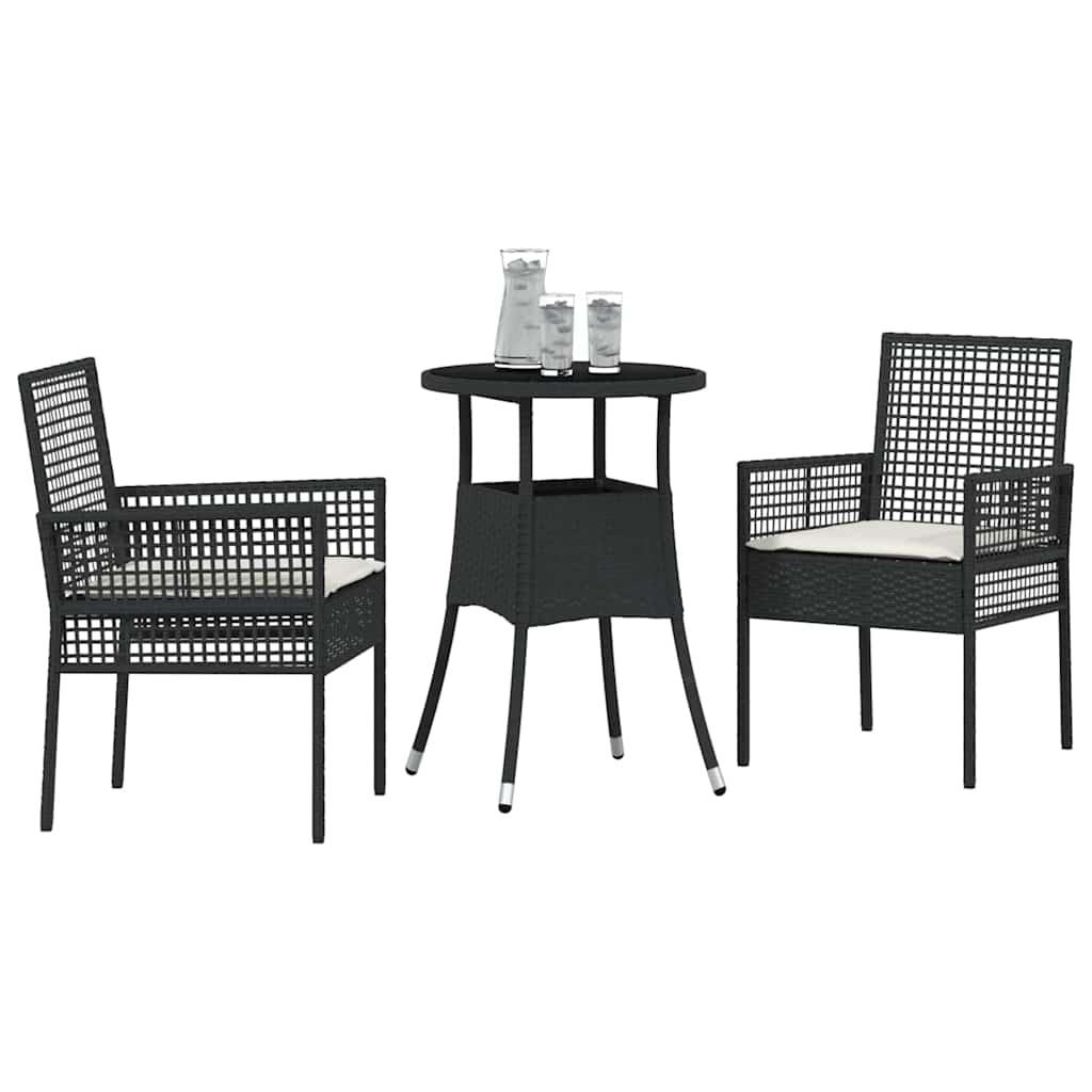 Set de masă pentru grădină 3 pcs Negru poliratan GartenMobel Dekor