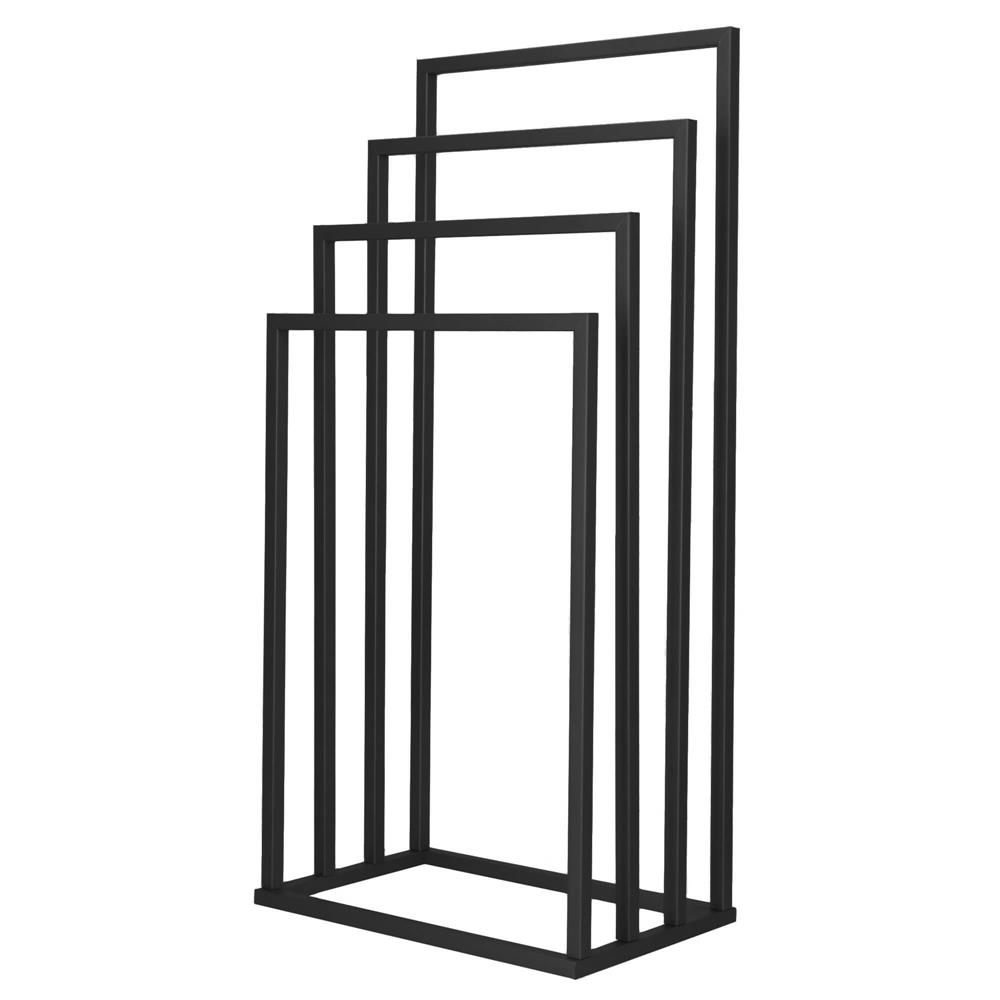 Suport pentru prosoape de baie din metal, cu 4 bare, 96 cm, negru mat