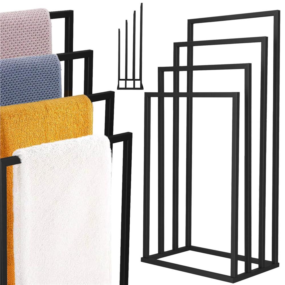 Suport pentru prosoape de baie din metal, cu 4 bare, 96 cm, negru mat