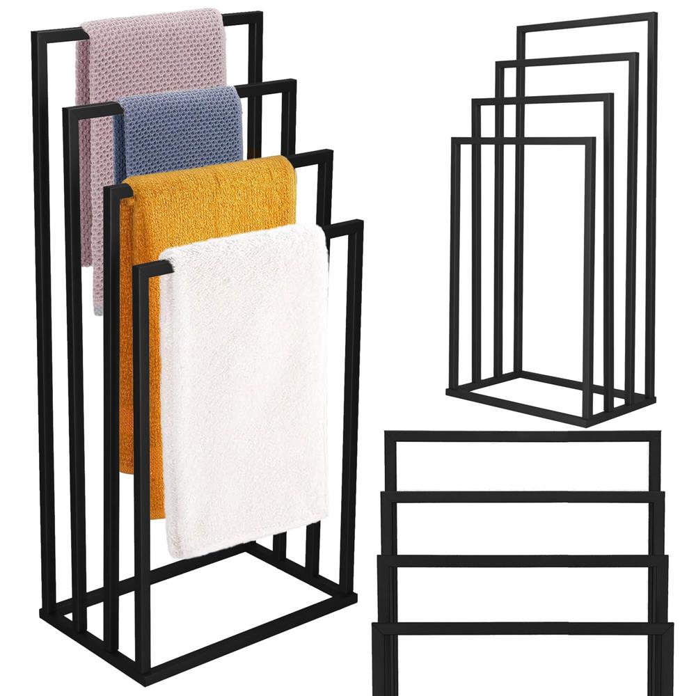 Suport pentru prosoape de baie din metal, cu 4 bare, 96 cm, negru mat