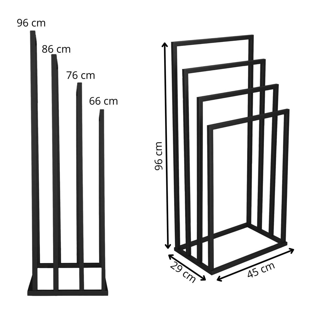 Suport pentru prosoape de baie din metal, cu 4 bare, 96 cm, negru mat