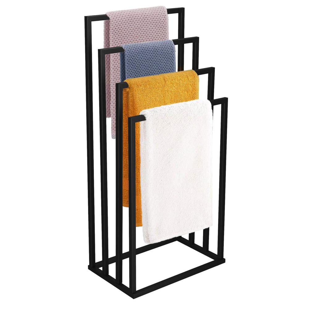Suport pentru prosoape de baie din metal, cu 4 bare, 96 cm, negru mat