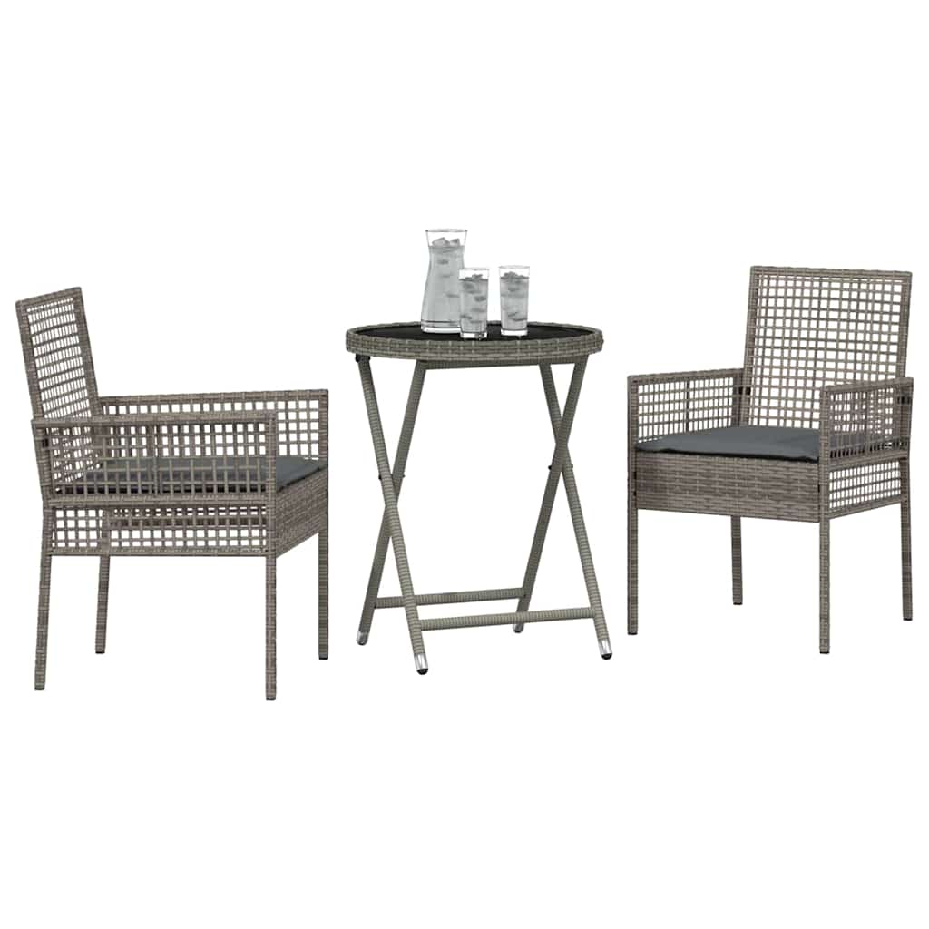 Set Bistro de Grădină 3 pcs Gri poliratan GartenMobel Dekor