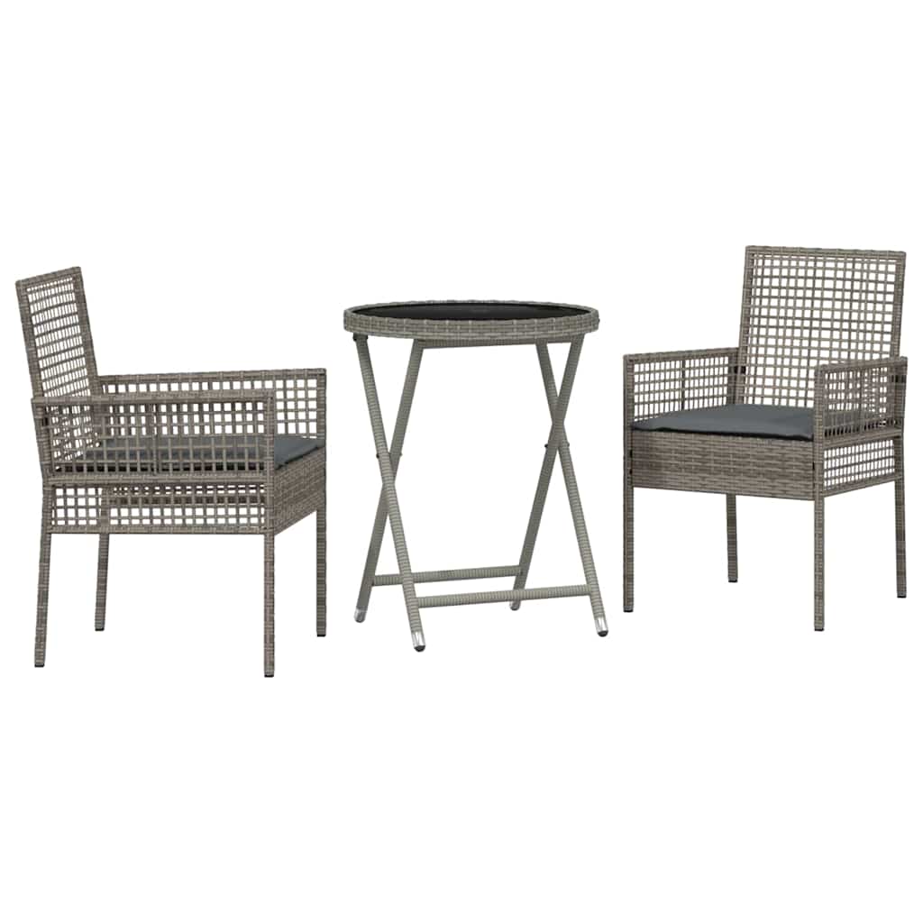 Set Bistro de Grădină 3 pcs Gri poliratan GartenMobel Dekor