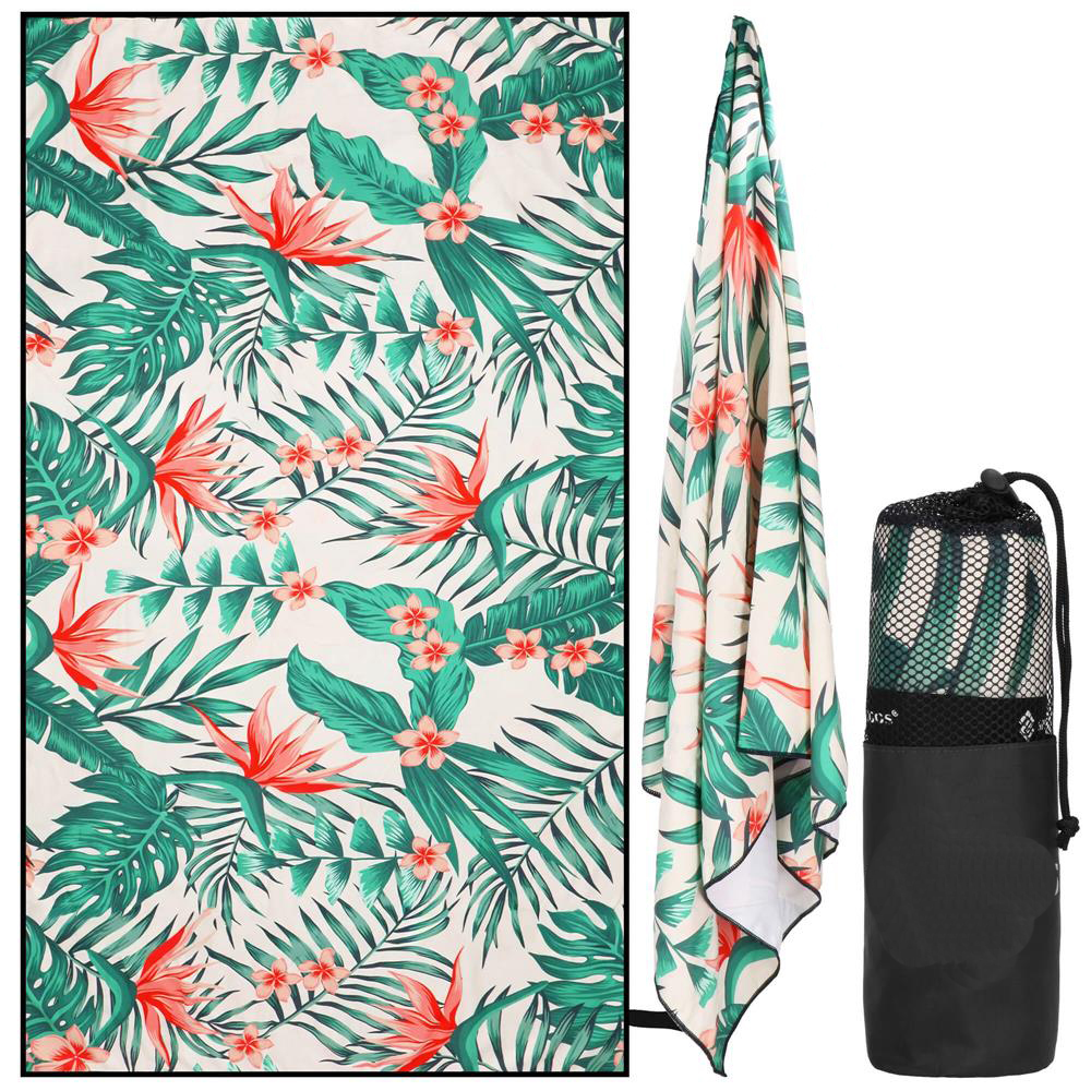 Prosop de plajă din microfibră, uscare rapidă, cu husă, 90x180 cm, floral