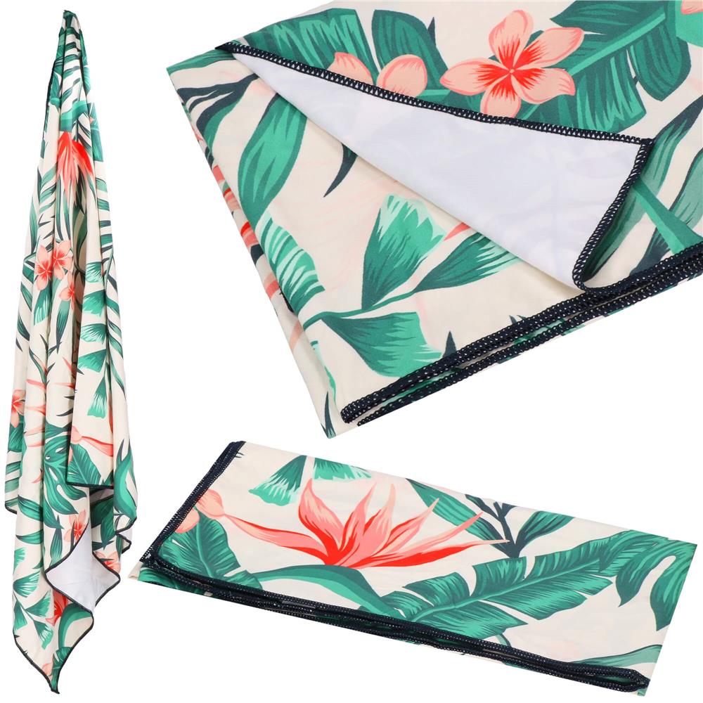 Prosop de plajă din microfibră, uscare rapidă, cu husă, 90x180 cm, floral