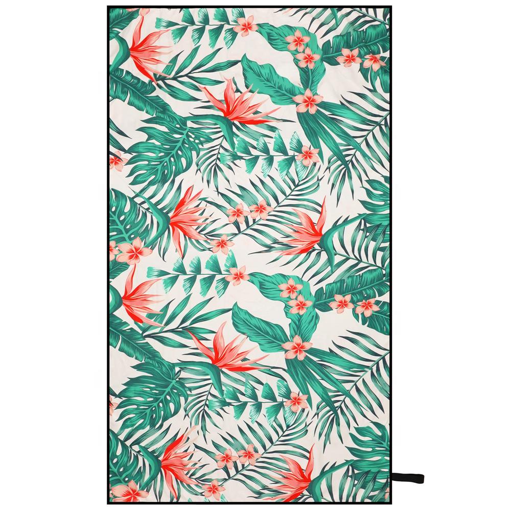 Prosop de plajă din microfibră, uscare rapidă, cu husă, 90x180 cm, floral