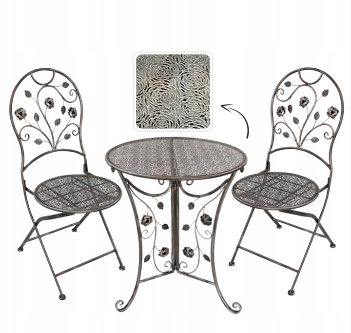 Set mobilier de grădină Madison din metal, 2 scaune și masă, bronz vintage