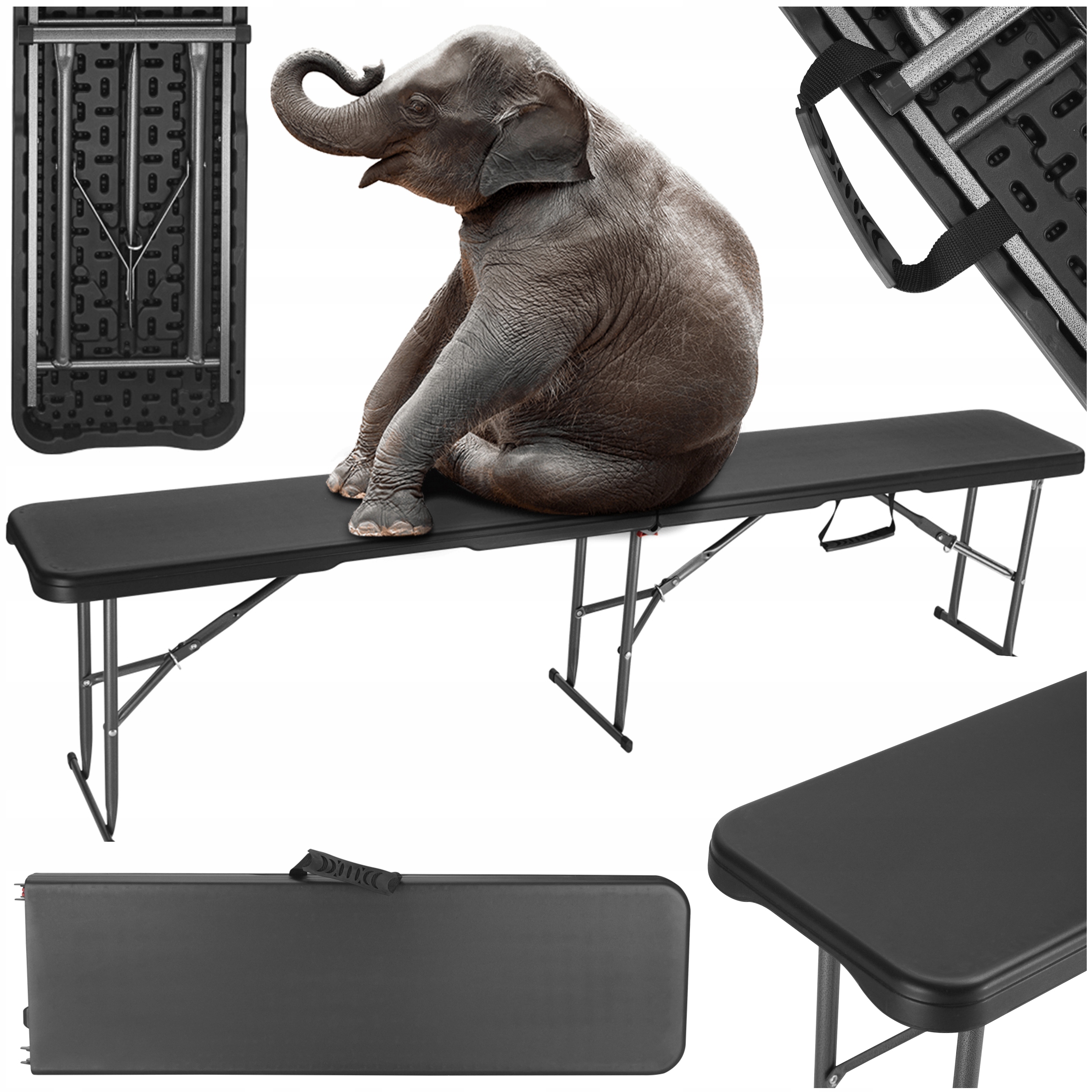Banca pliabila pentru catering si gradina, HDPE, 180x28x43 cm, neagra