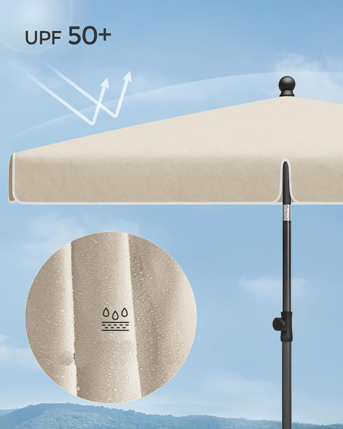 Umbrelă balcon, terasă și plajă Songmics, cu înclinare, UPF 50+, 200x125 cm, bej