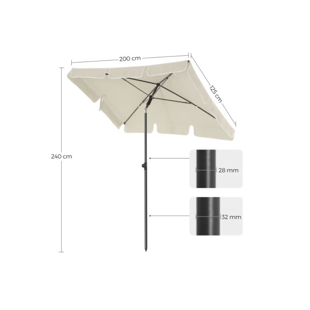 Umbrelă balcon, terasă și plajă Songmics, cu înclinare, UPF 50+, 200x125 cm, bej