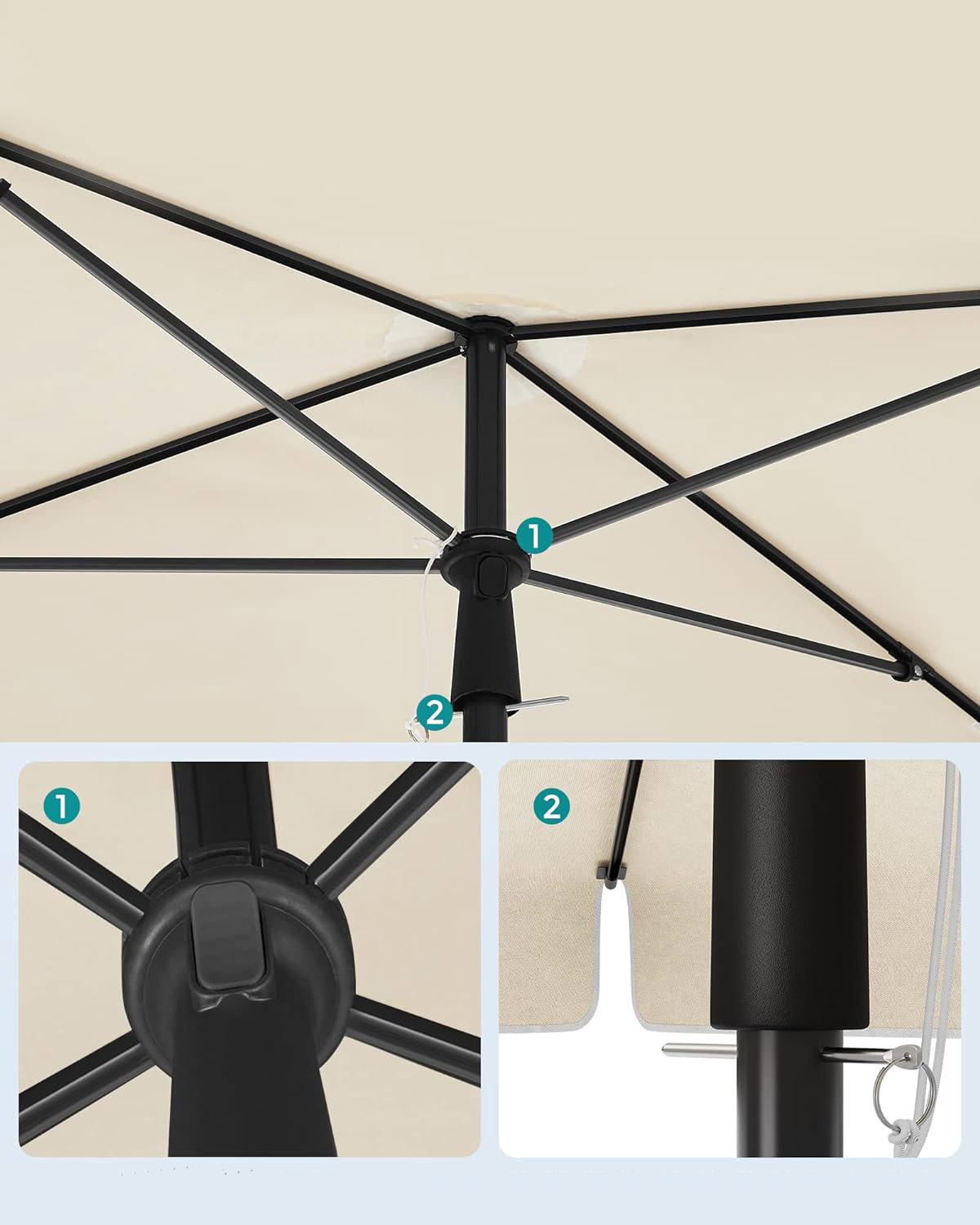 Umbrelă balcon, terasă și plajă Songmics, cu înclinare, UPF 50+, 200x125 cm, bej