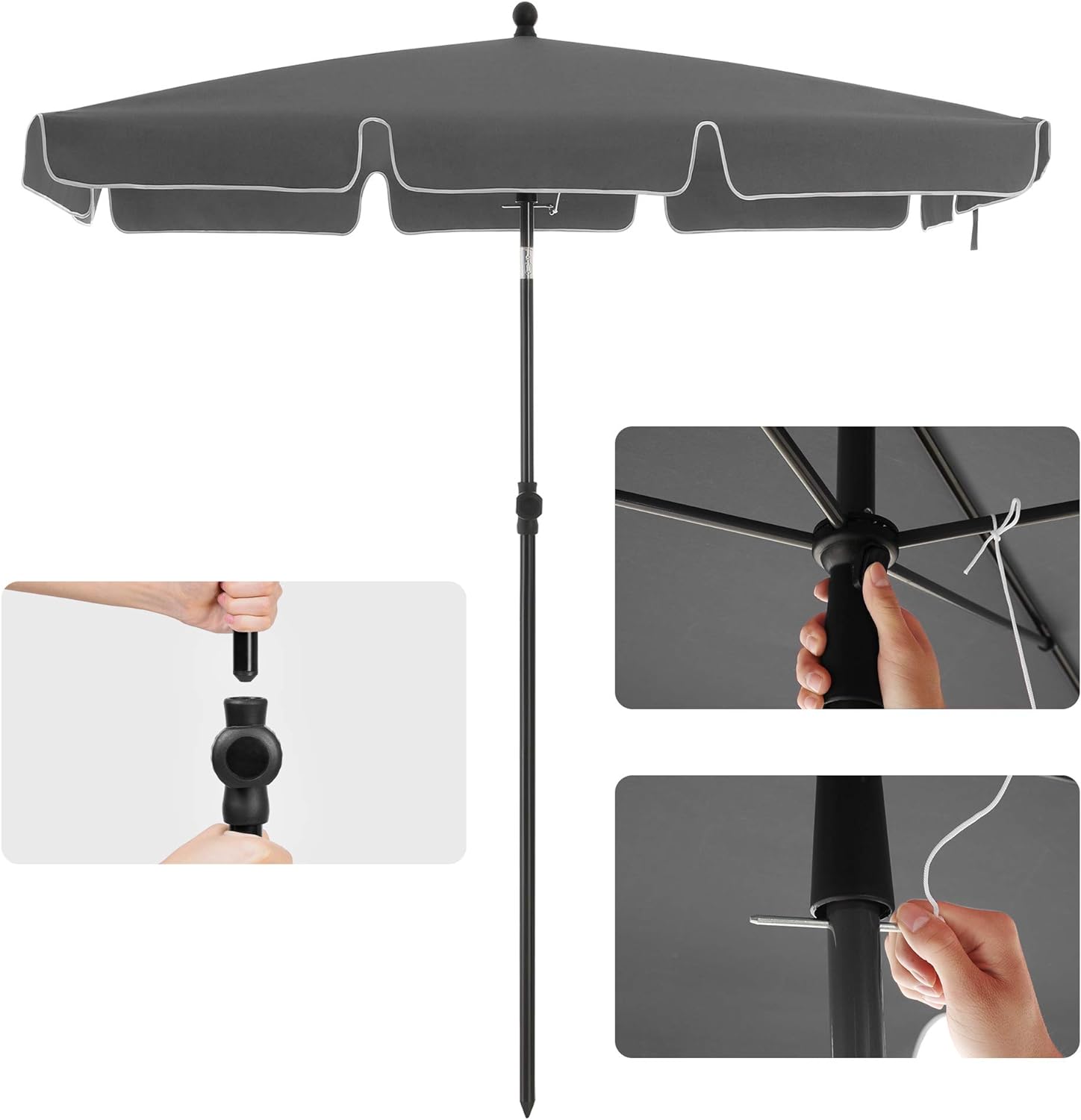 Umbrelă SONGMICS pentru balcon, terasă și plajă, cu înclinare, husă, 200x125 cm, gri