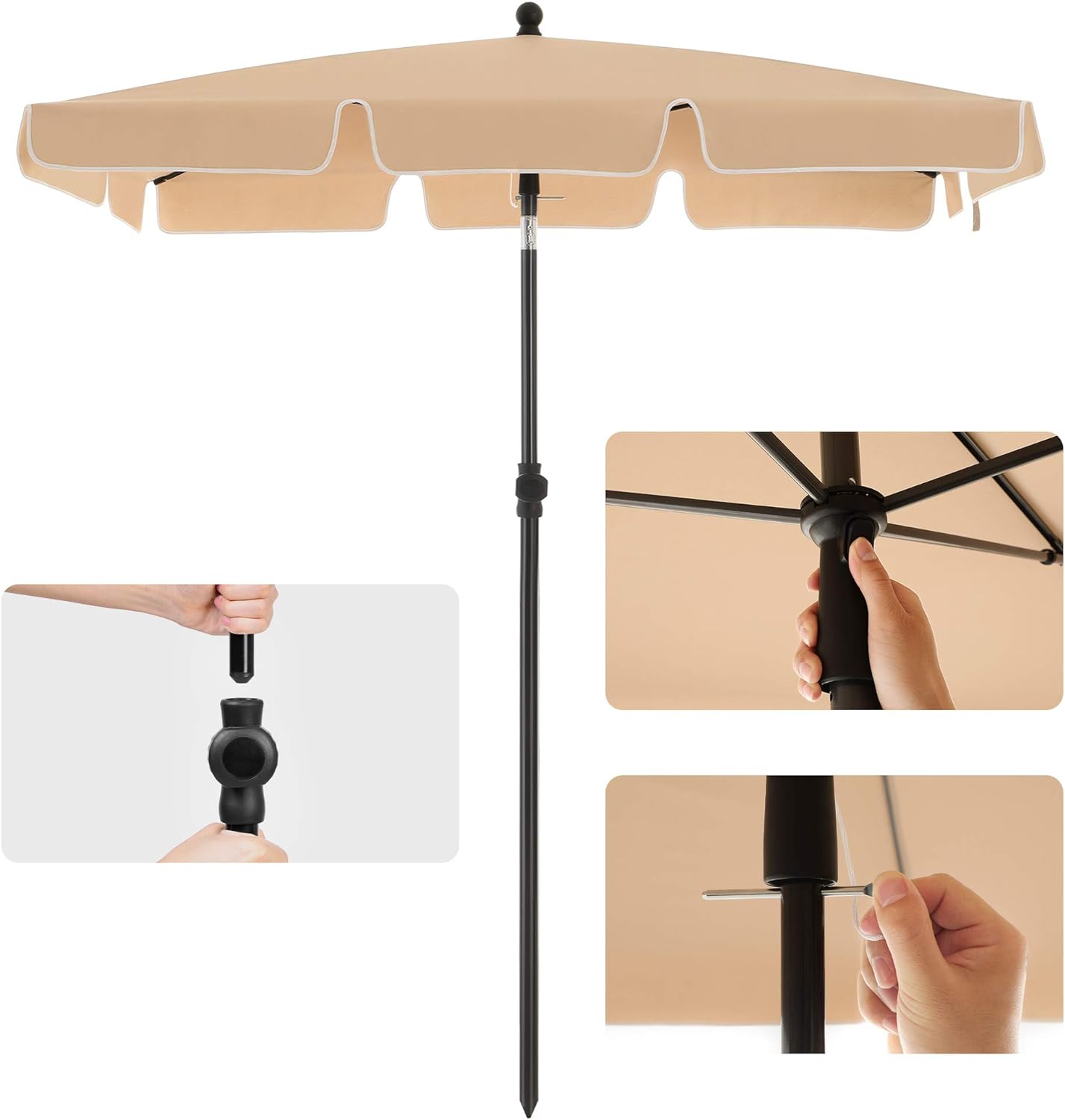 Umbrela dreptunghiulara Songmics pentru balcon, terasa sau plaja, 200x125 cm, taupe