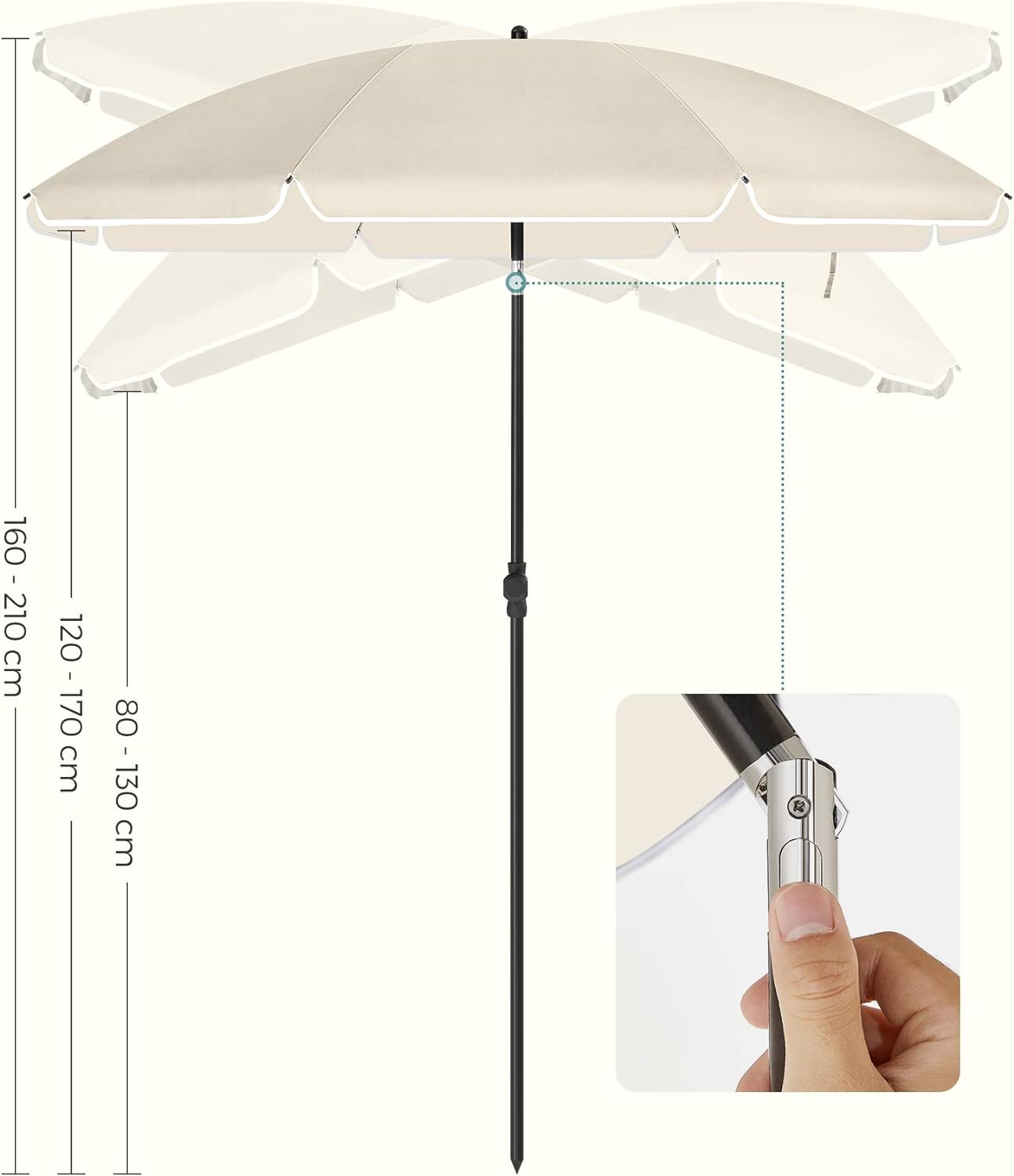 Umbrela de plaja, terasa si balcon Songmics, inclinabila, 160 cm, bej