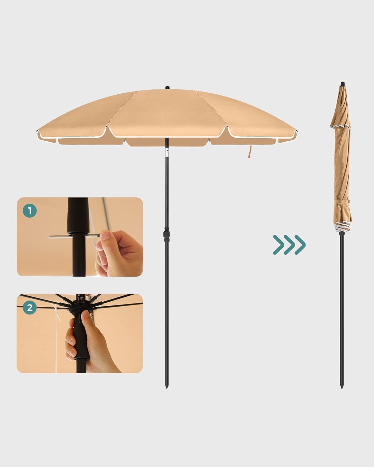 Umbrelă Songmics pentru plajă, terasă sau balcon, 160 cm, cu înclinare, taupe