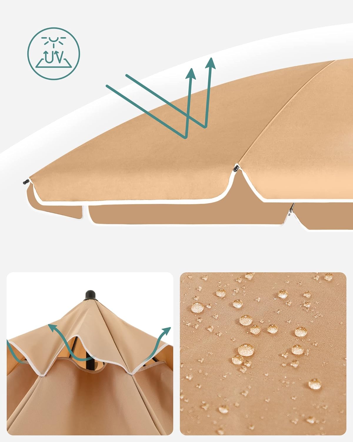 Umbrelă Songmics pentru plajă, terasă sau balcon, 160 cm, cu înclinare, taupe