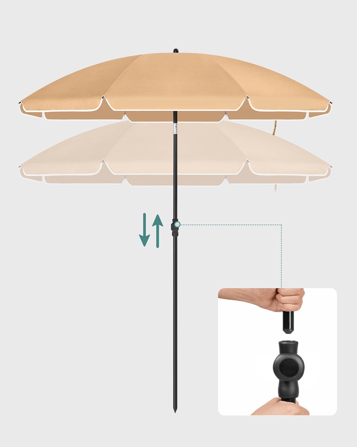 Umbrelă Songmics pentru plajă, terasă sau balcon, 160 cm, cu înclinare, taupe