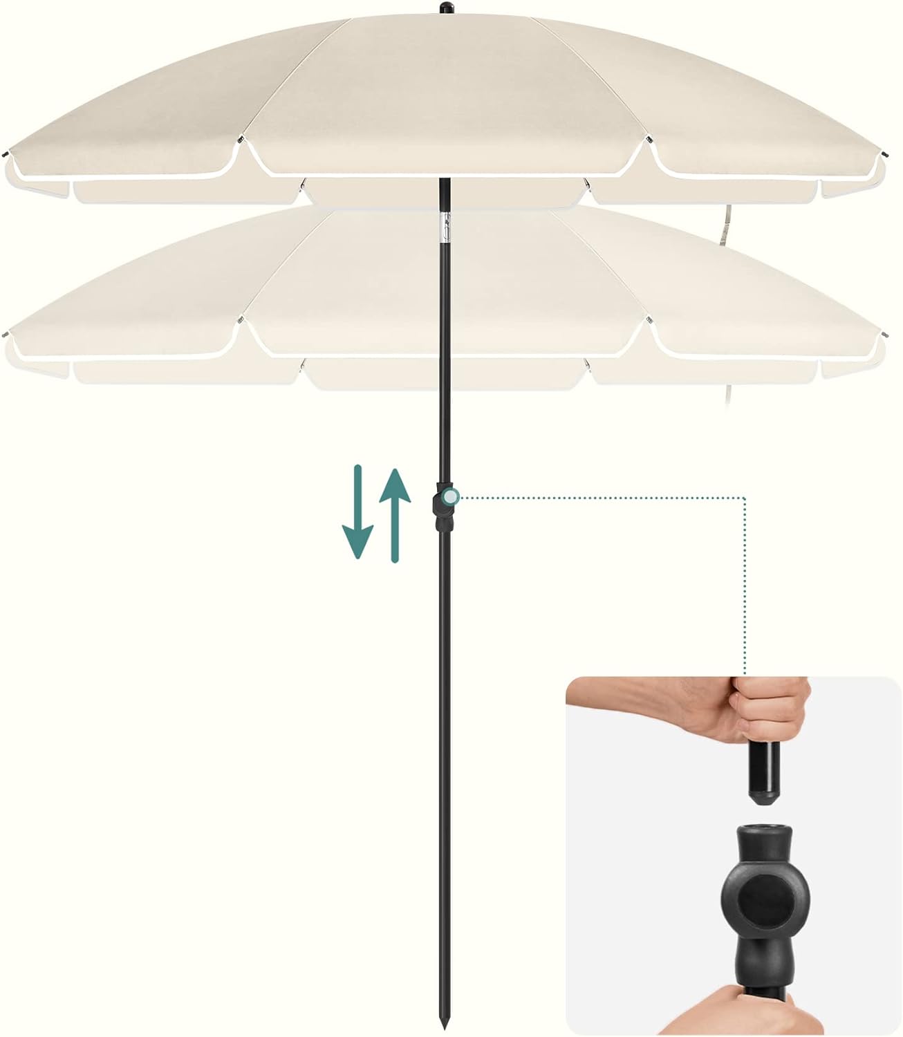 Umbrelă de plajă și terasă Songmics, inclinabilă, 200 cm, bej