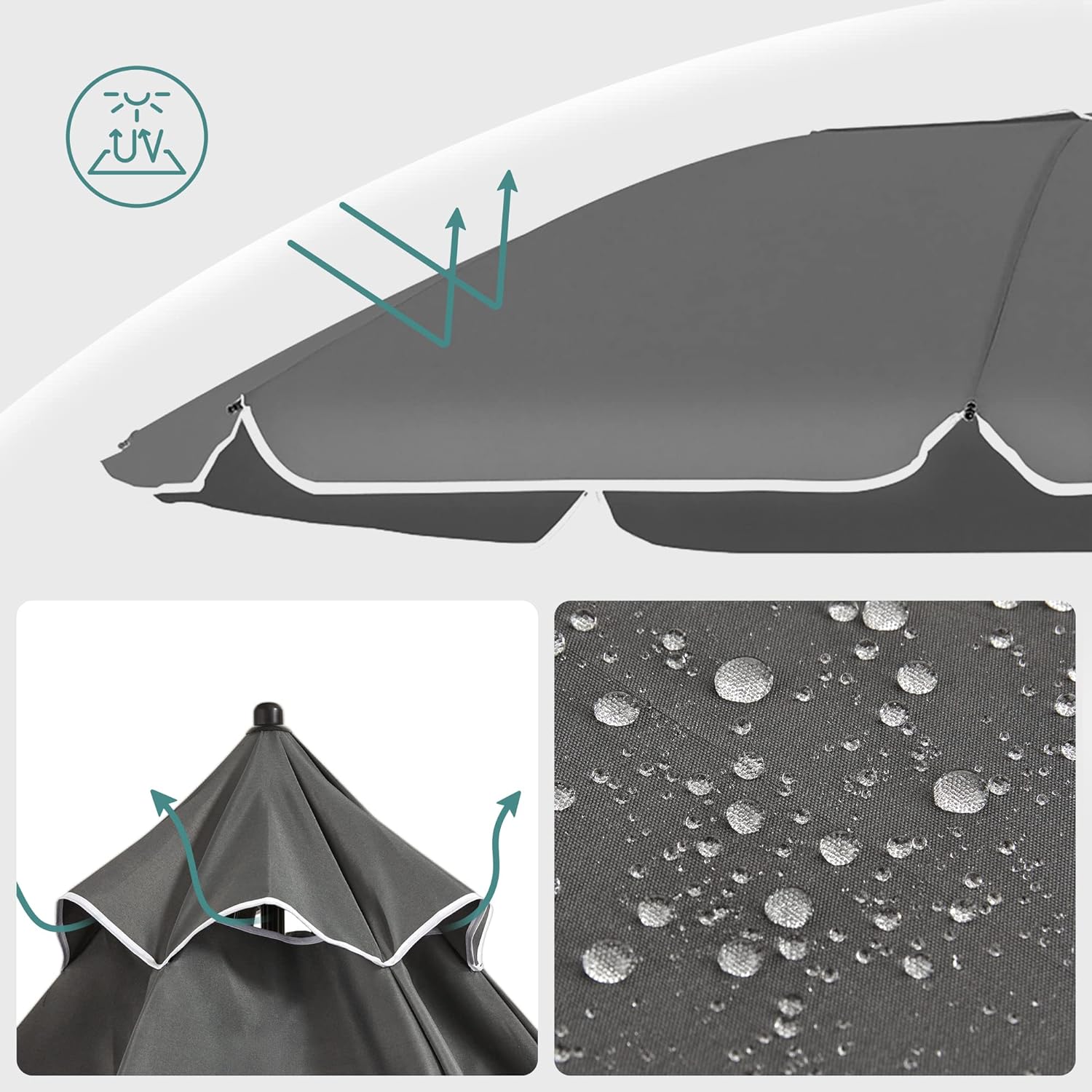 Umbrela de plaja, terasa si gradina Songmics, inclinabila, 200 cm, gri