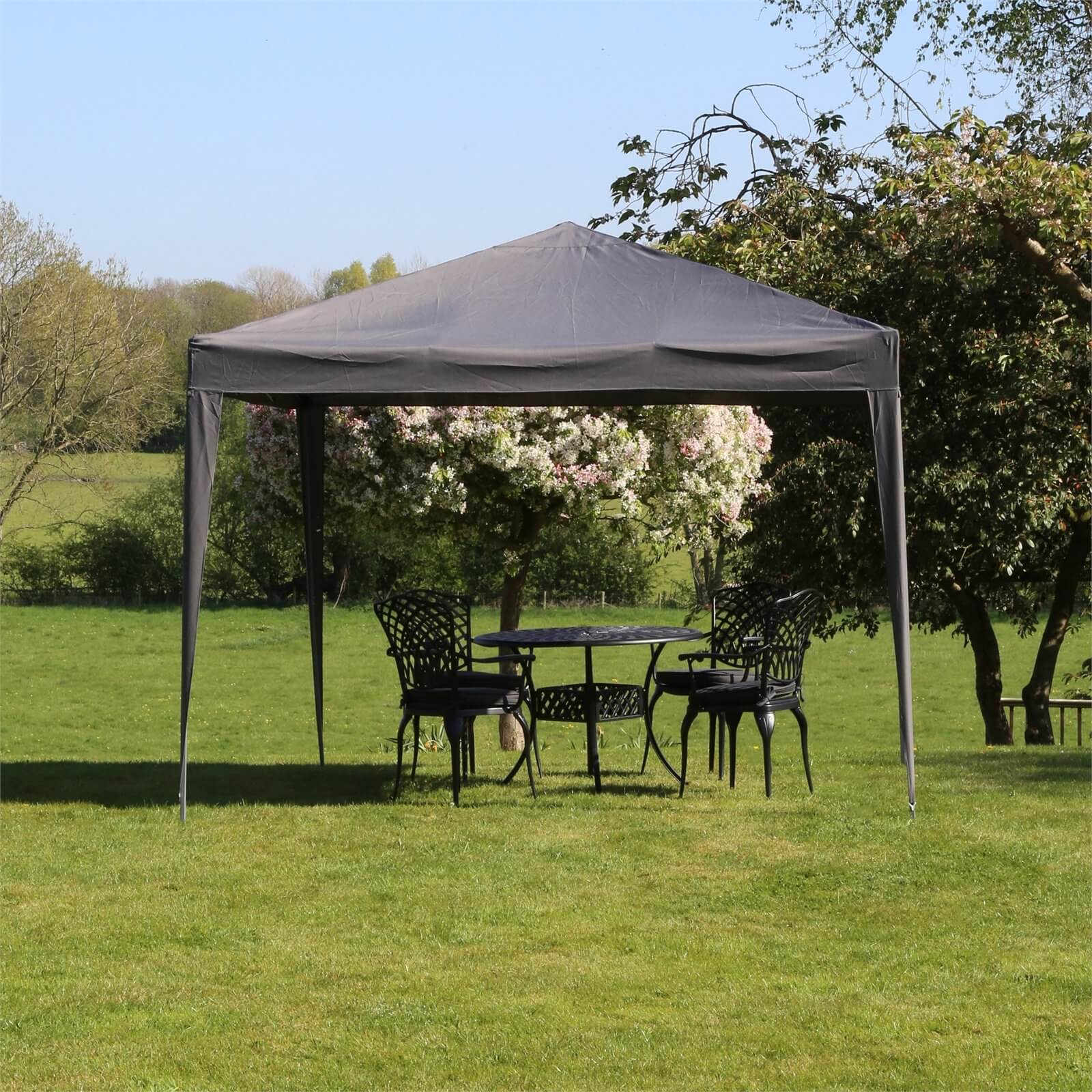 Cort pavilion de gradina pliabil pop-up 3x3 m, impermeabil, cu 4 pereti, gri