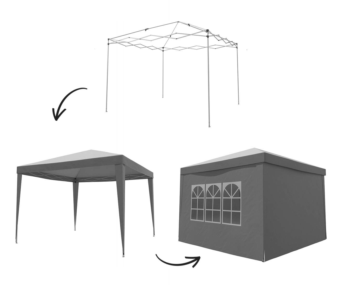 Cort pavilion de gradina pliabil pop-up 3x3 m, impermeabil, cu 4 pereti, gri