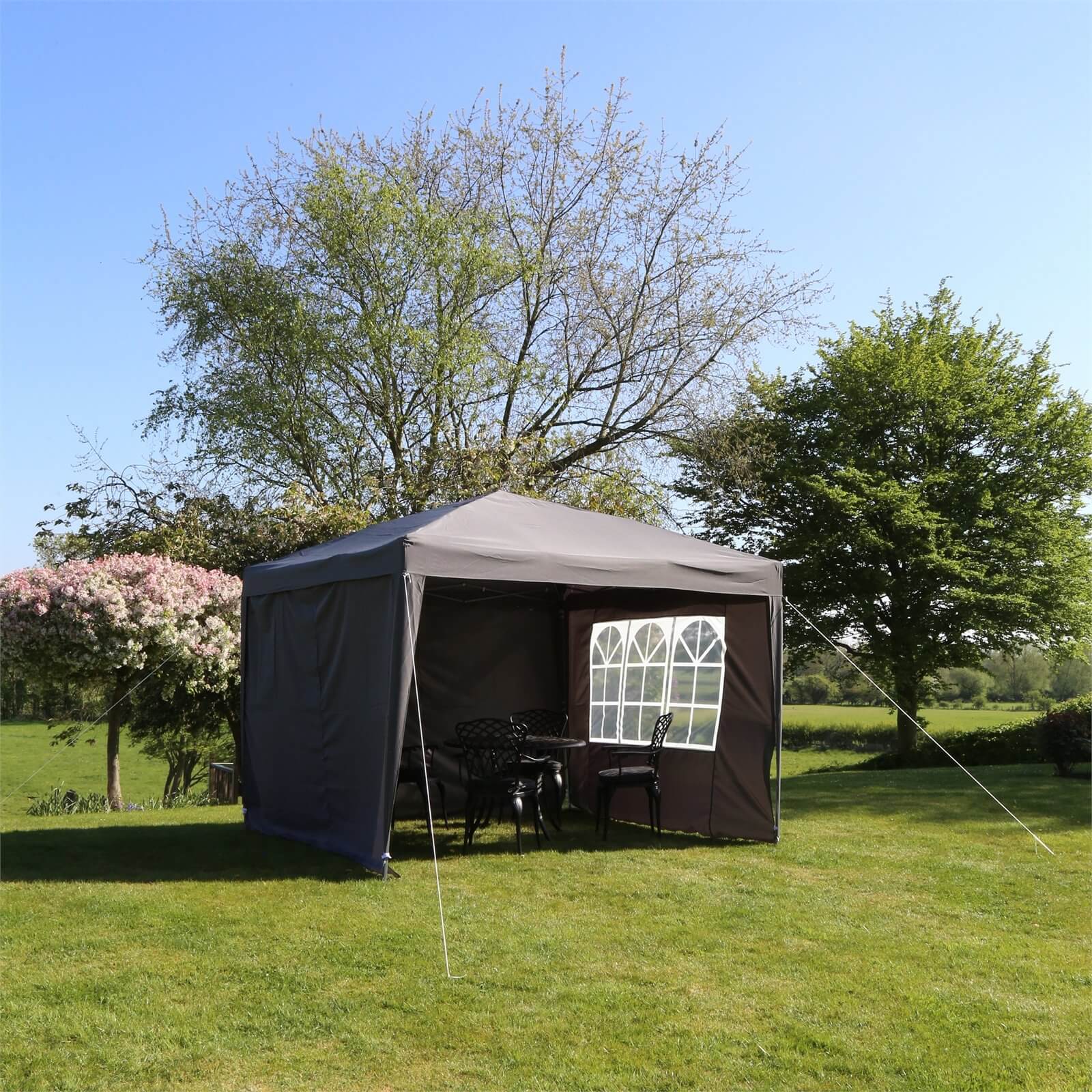 Cort pavilion de gradina pliabil pop-up 3x3 m, impermeabil, cu 4 pereti, gri
