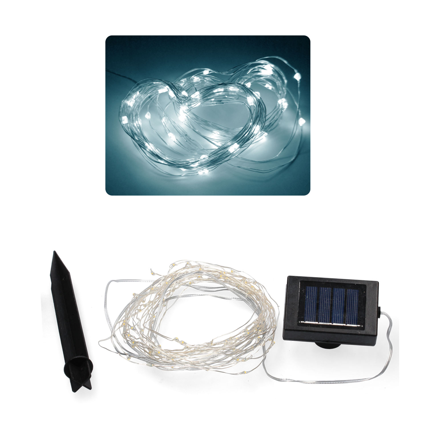 Ghirlandă luminoasă solară liniară, 100 LED-uri, 9,9 m, alb rece pentru exterior