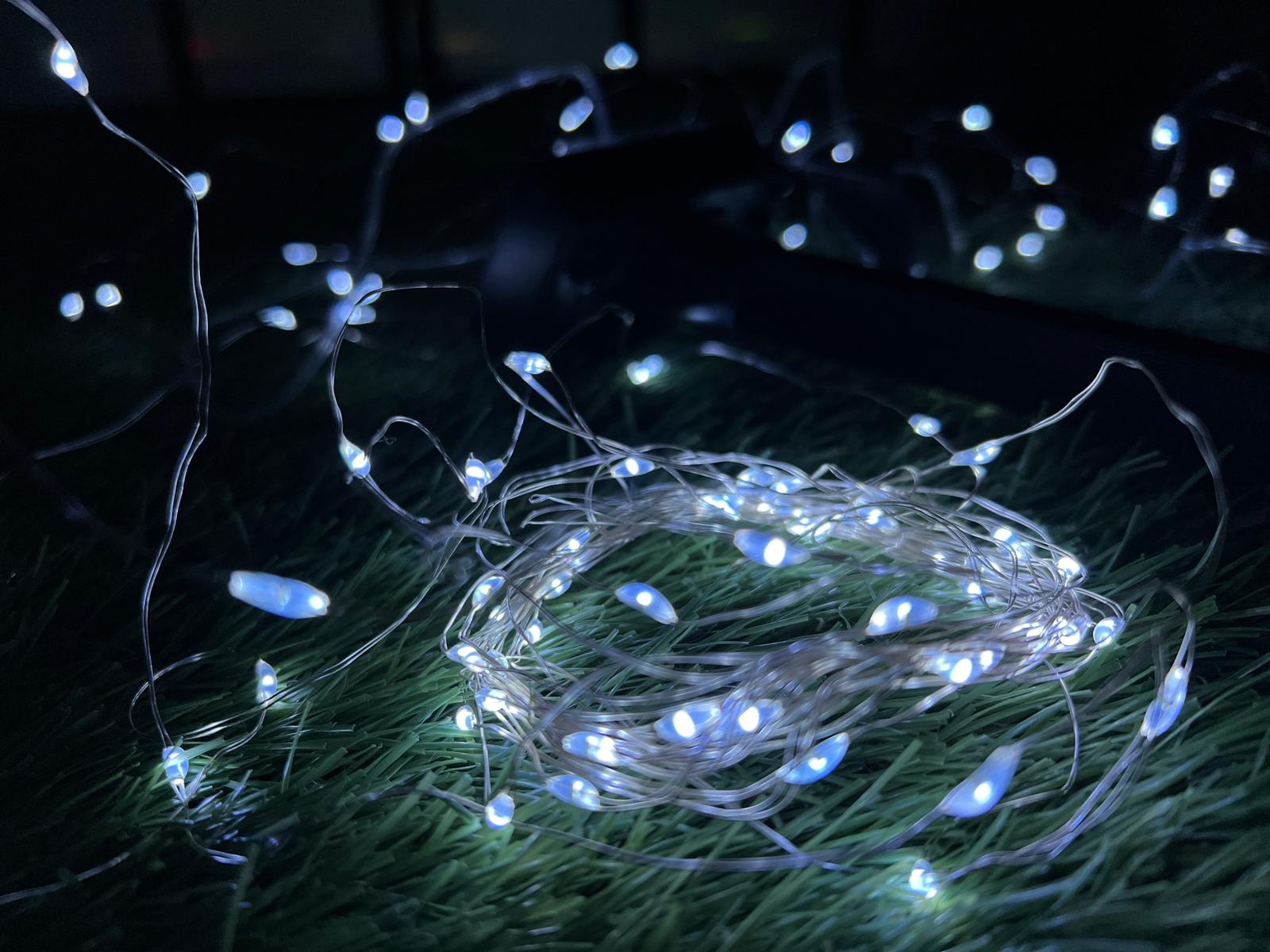 Ghirlandă luminoasă solară liniară, 100 LED-uri, 9,9 m, alb rece pentru exterior