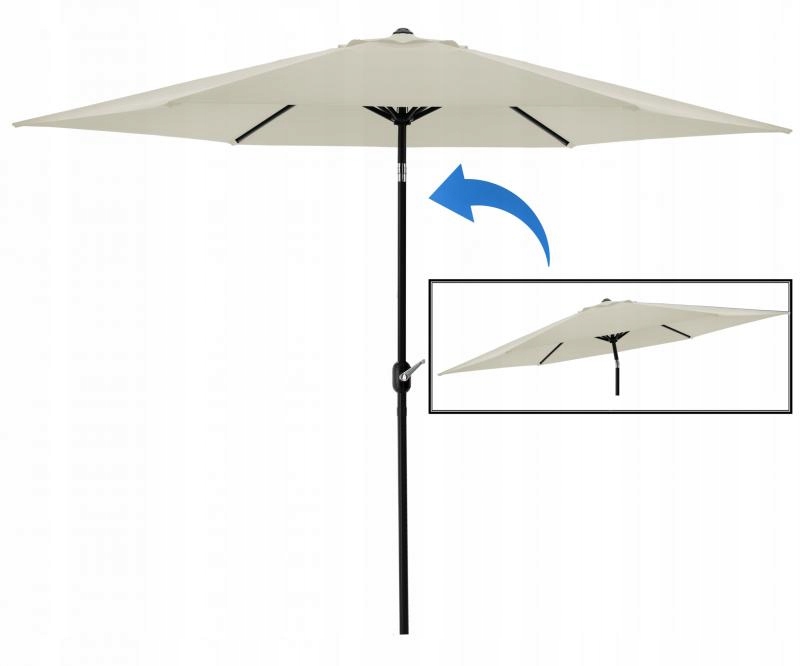 Umbrelă de terasă și grădină 300 cm, bej, cu înclinare, manivelă și husă
