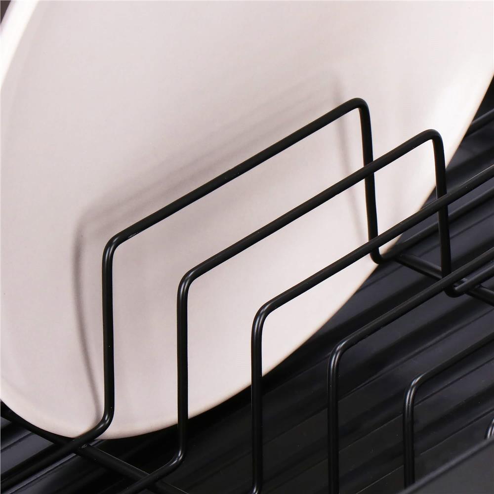 Uscator de vase cu suport tacamuri, din otel, cu tava de scurgere, 42x32x15cm, negru