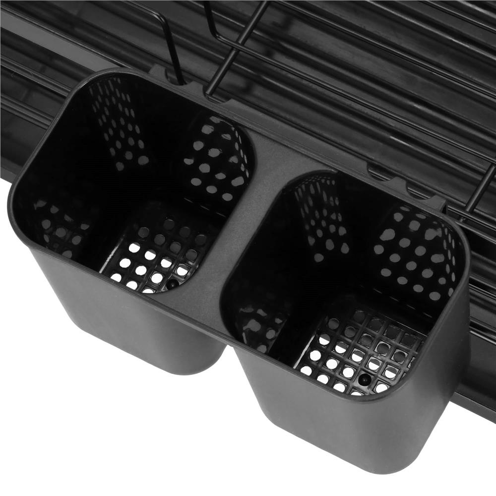 Uscator de vase cu suport tacamuri, din otel, cu tava de scurgere, 42x32x15cm, negru