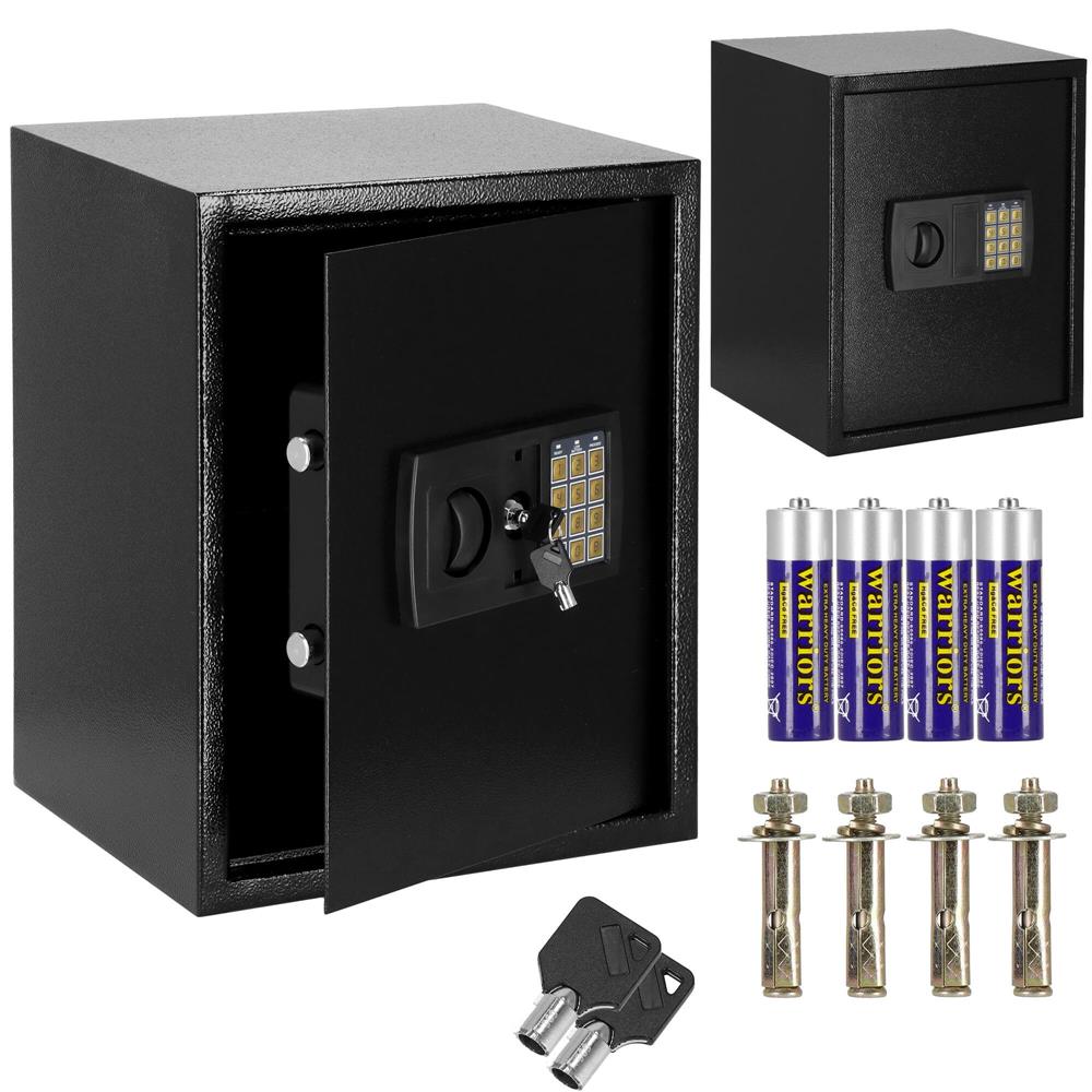 Seif electronic cu cifru si cheie, 41,5x35x31 cm, negru