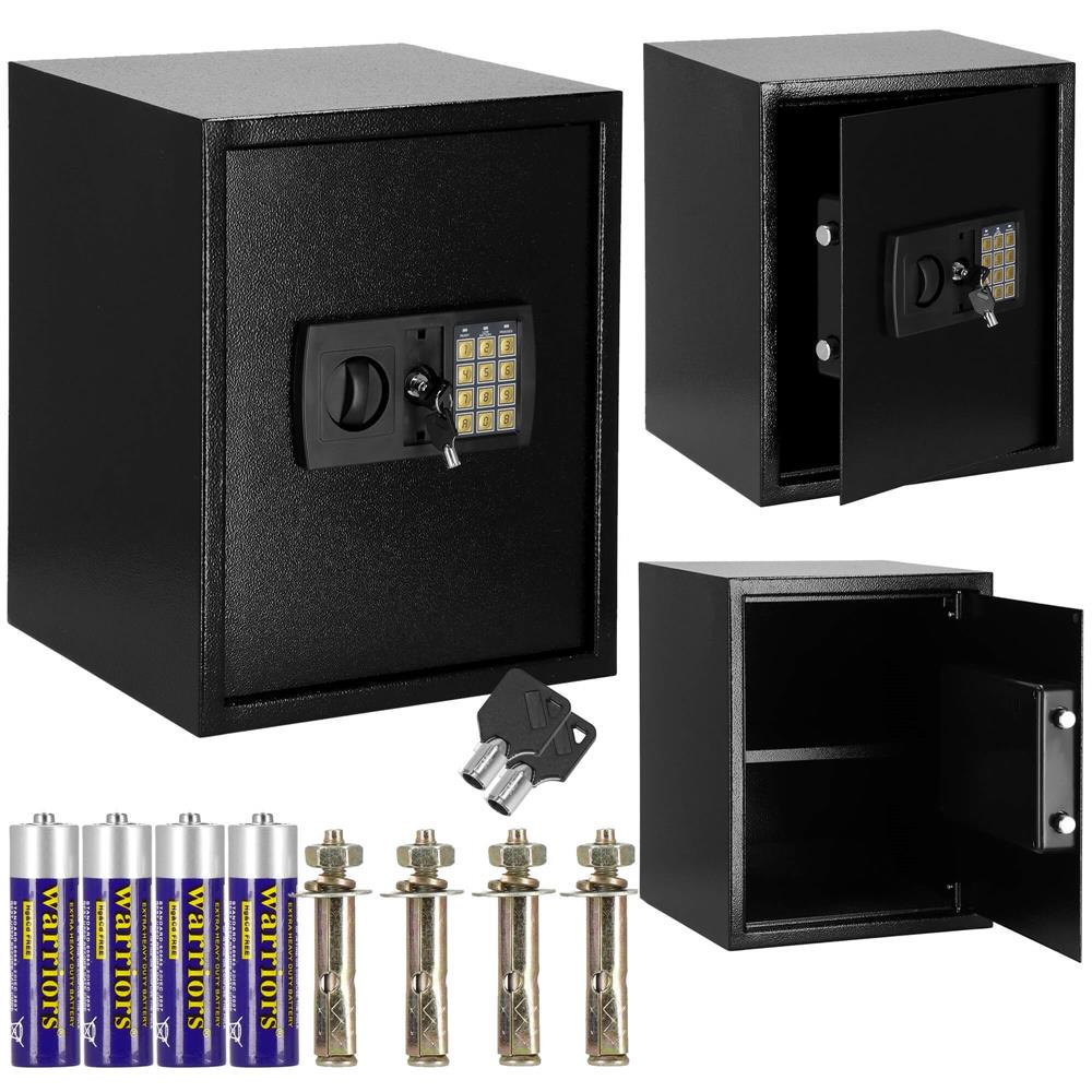 Seif electronic cu cifru si cheie, 41,5x35x31 cm, negru