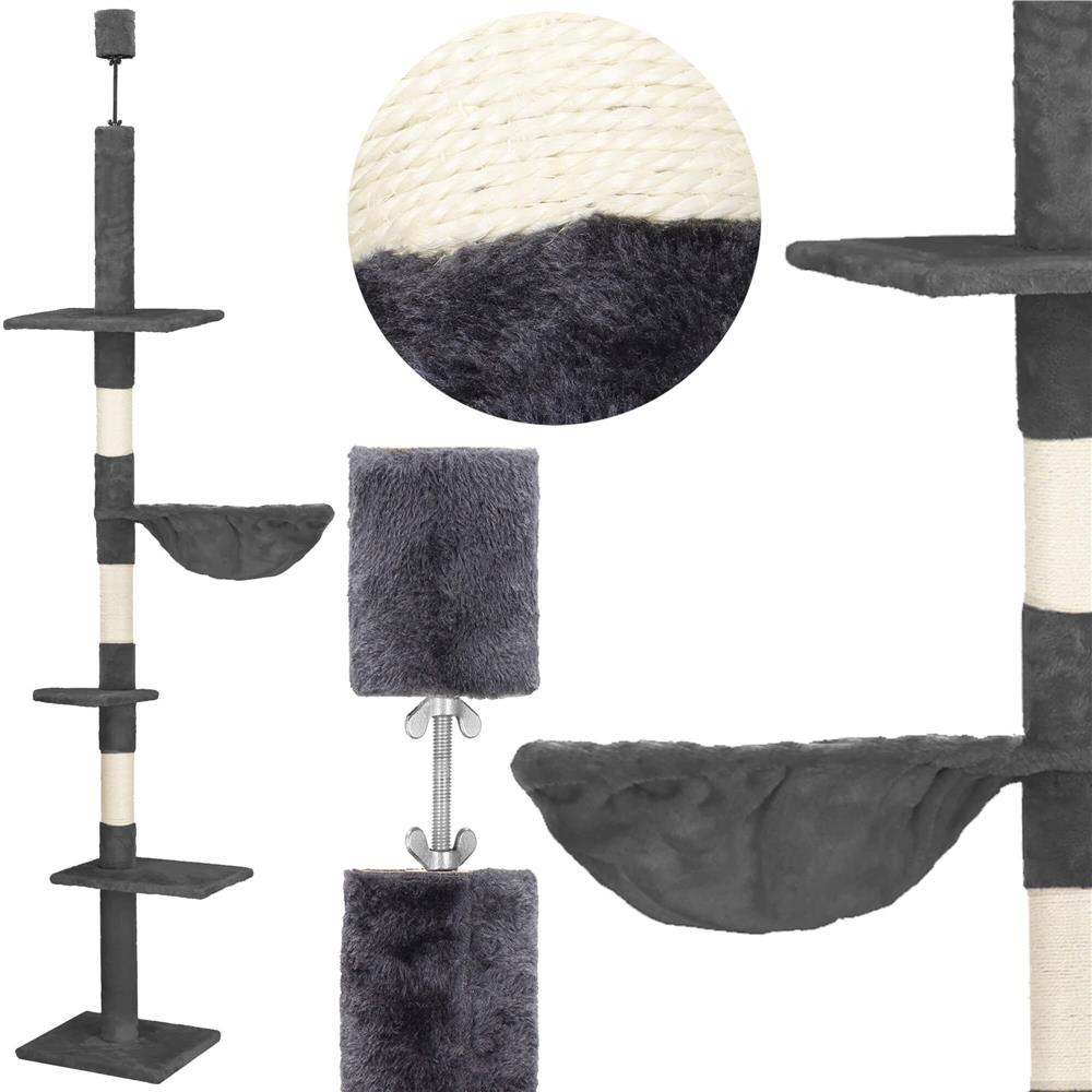 Ansamblu de joaca pentru pisici, reglabil pana la tavan, 240-265 cm, gri inchis