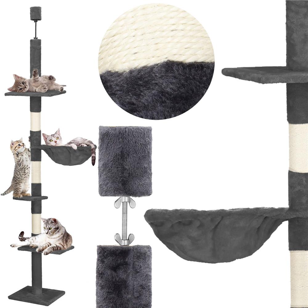 Ansamblu de joaca pentru pisici, reglabil pana la tavan, 240-265 cm, gri inchis