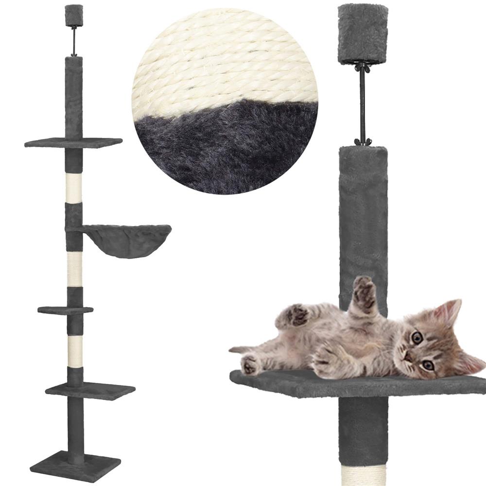 Ansamblu de joaca pentru pisici, reglabil pana la tavan, 240-265 cm, gri inchis