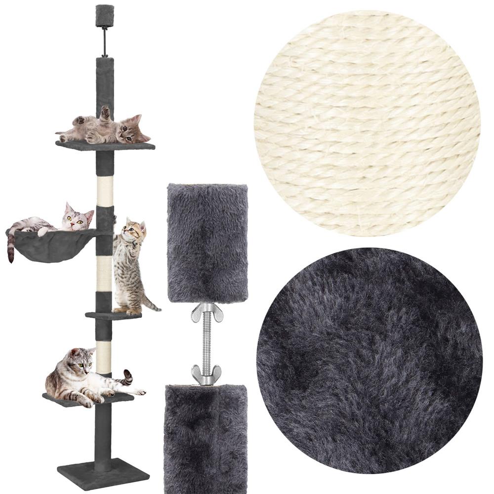 Ansamblu de joaca pentru pisici, reglabil pana la tavan, 240-265 cm, gri inchis