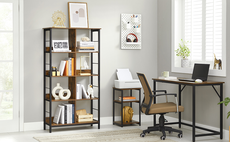 Biblioteca VASAGLE cu 8 compartimente, design industrial, maro retro