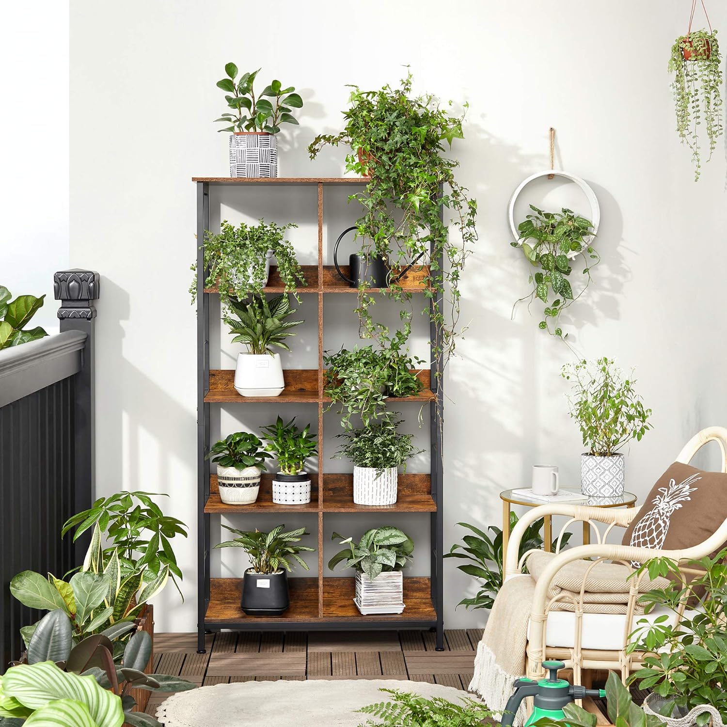 Biblioteca VASAGLE cu 8 compartimente, design industrial, maro retro