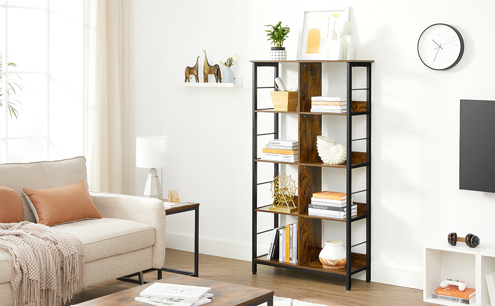 Biblioteca VASAGLE cu 8 compartimente, design industrial, maro retro