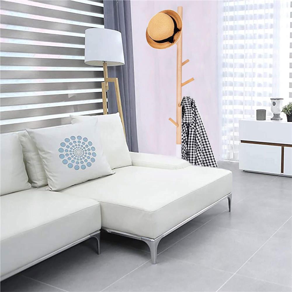 Cuier tip pom din metal cu baza din marmura, 6 agatatori, 172 cm, alb cu maro