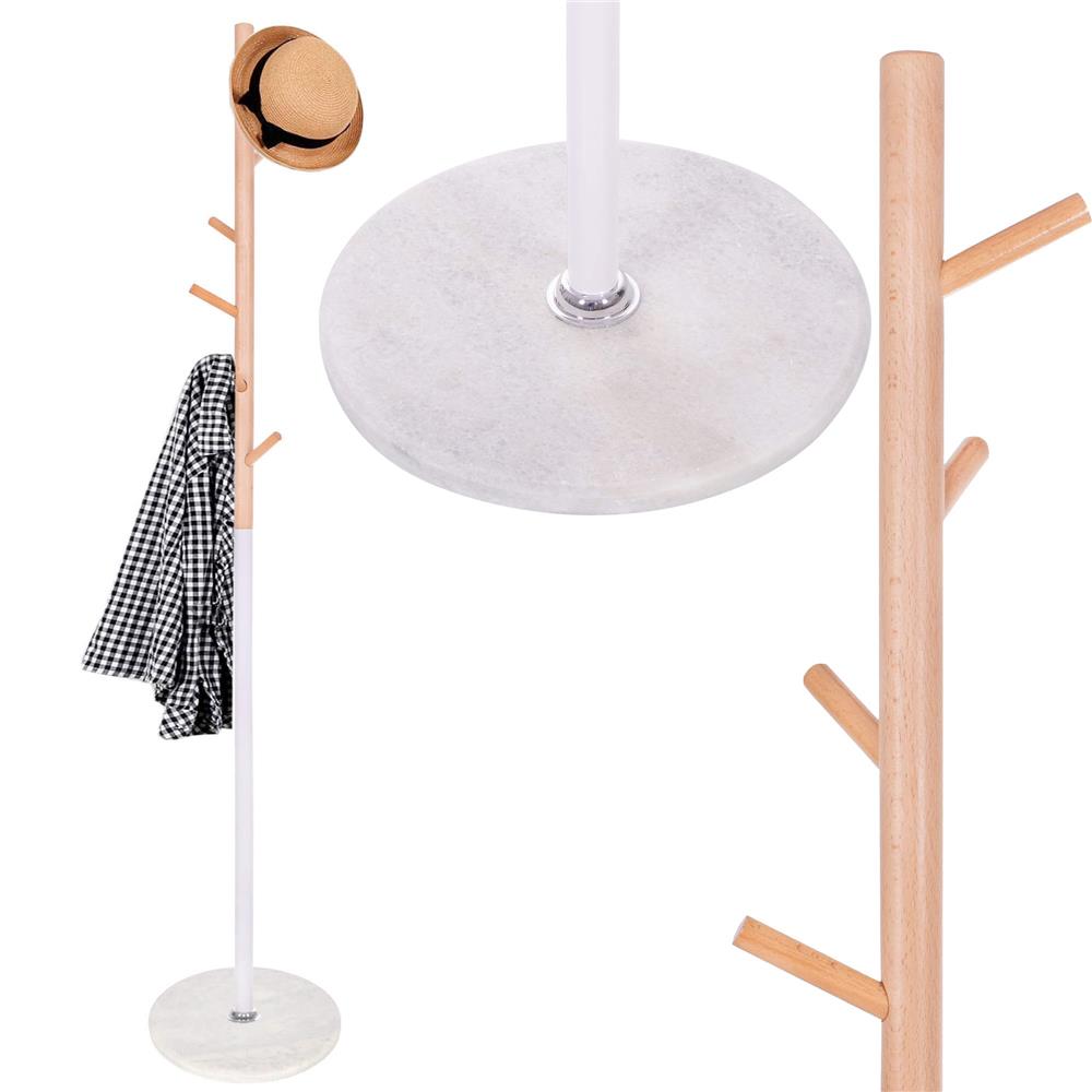 Cuier tip pom din metal cu baza din marmura, 6 agatatori, 172 cm, alb cu maro