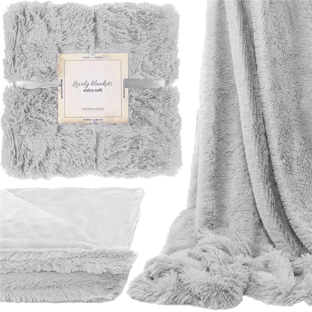 Pătură pufoasă și călduroasă pentru 2 persoane, 160x200 cm, gri deschis