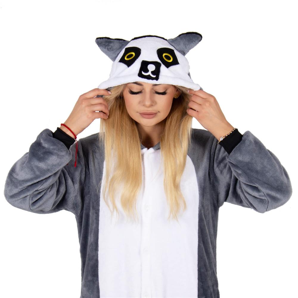 Pijama salopeta pufoasa pentru adulti, model Lemur, marimea M