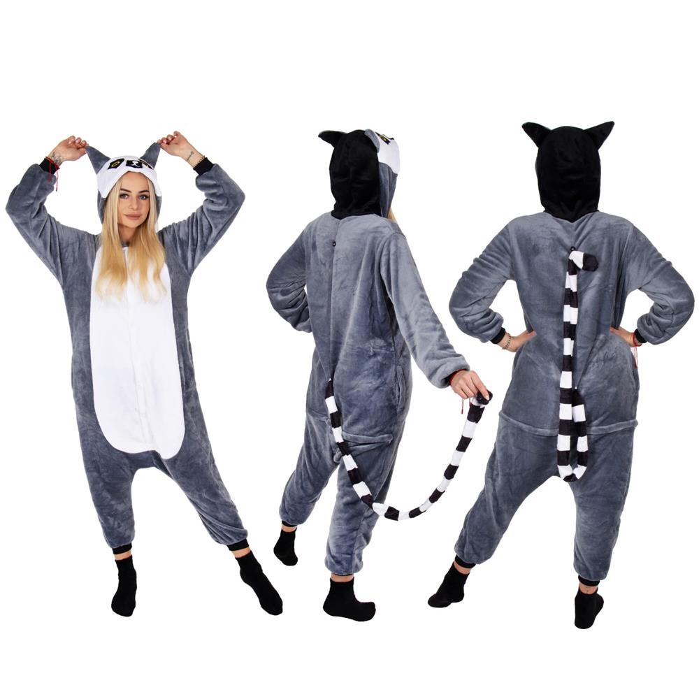 Pijama salopeta pufoasa pentru adulti, model Lemur, marimea M